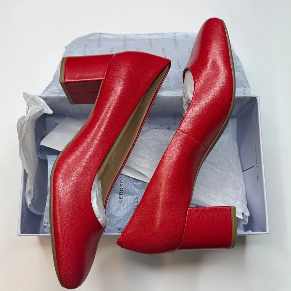 Aerosoles Ebel Dress Mid Heel Pumps- Red - Size 9W Wide Width